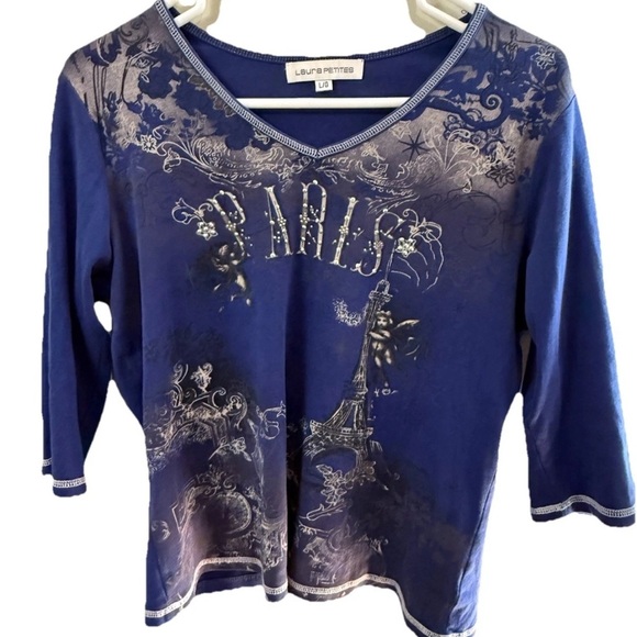 Blue Paris Graphic Women's Top - Picture 2 of 6